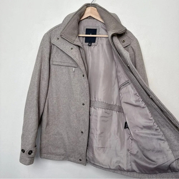 London Fog Mens Small Tan Wool Stand Collar Hip Length Coat Jacket - Picture 10 of 14